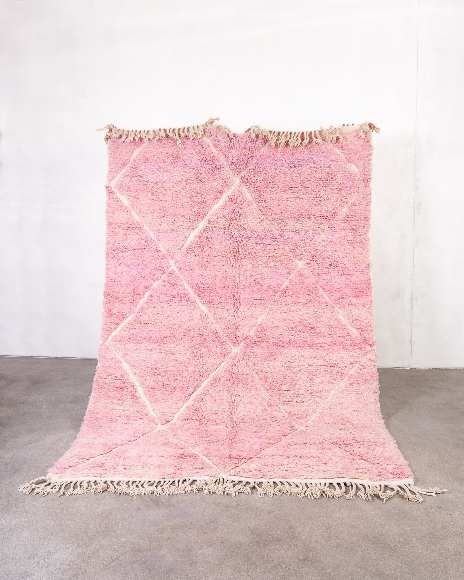 Modern, designer, handcrafted Berber rug from Morocco. Beniourain carpet with beautiful colours and patterns and fluffy wool texture.